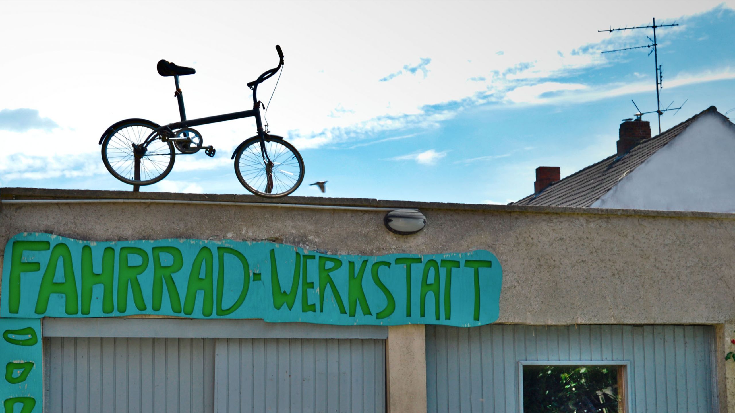 Außenaufnahme der Fahrradwerkstatt.